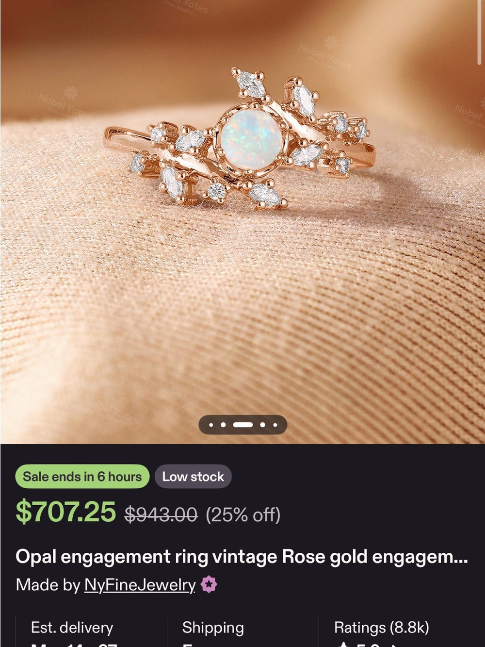 Rose Gold Opal Engagement Ring 14k with natural diamonds